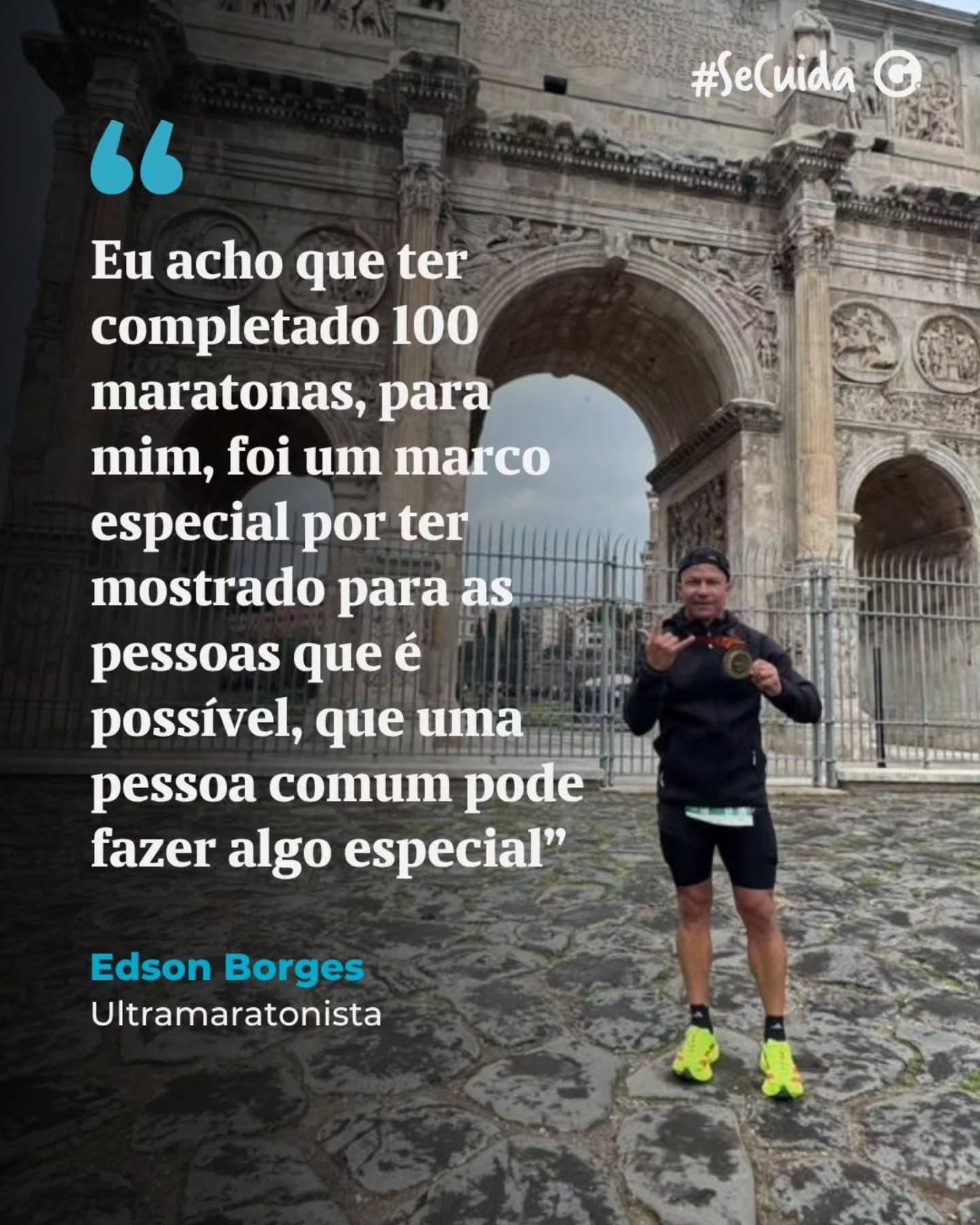 Depoimento do Edinho sobre as 100 maratonas, com o Coliseu ao fundo